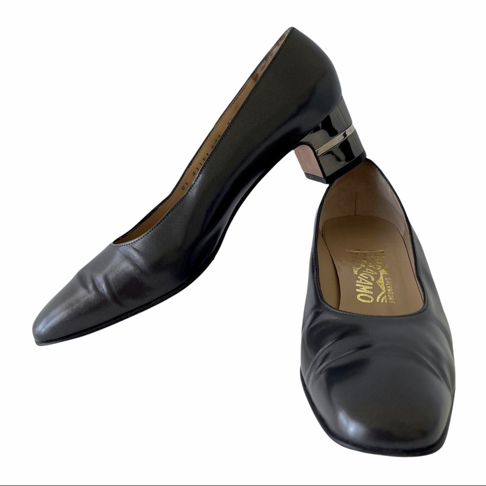 Ferragamo Dark Gray Metallic Women’s Pumps Chrome Heels Size 7.5 Shoes
